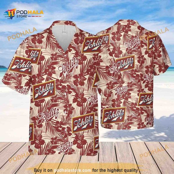 Schlitz Beer Funny Hawaiian Shirt Tropical Flower Pattern Beach Lovers Gift