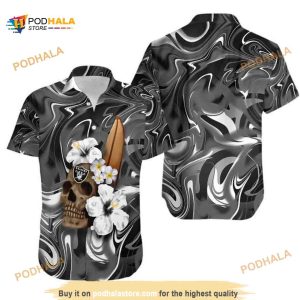 Skull And Hibiscus Flower NFL Las Vegas Raiders Funny Hawaiian Shirt