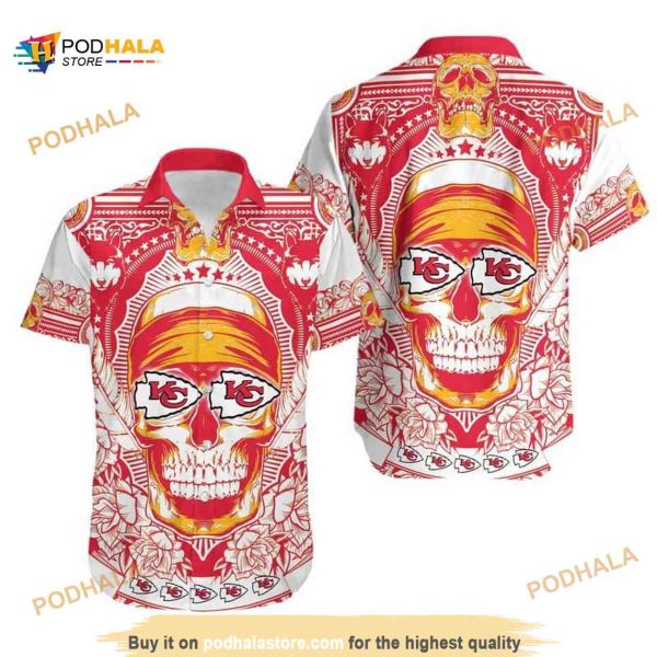 Skull With NFL Kansas City Chiefs Funny Hawaiian Shirt Summer Gift For Friend