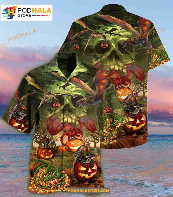 Spooky Dragon Pumpkin Halloween Beach Hawaiian Shirt