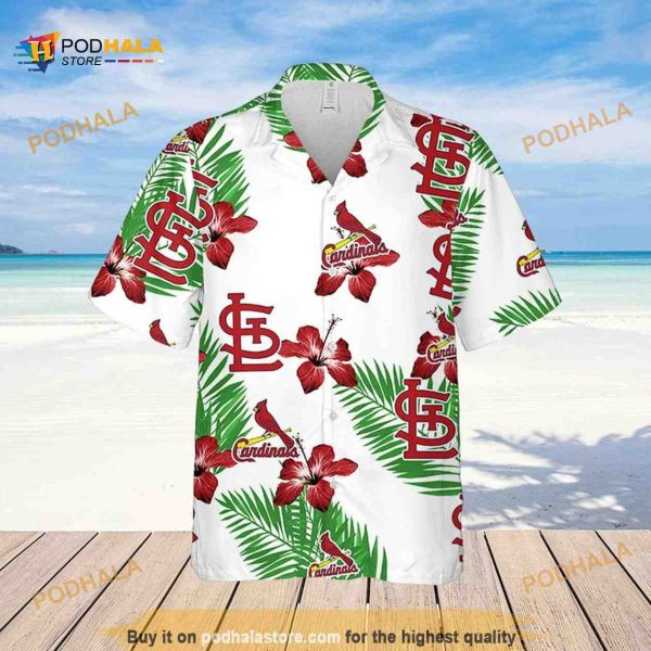 St. Louis Cardinals Funny Hawaiian Shirt Hibiscus Flower Pattern On White Theme