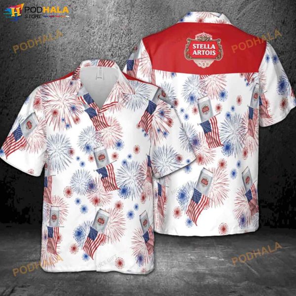 Stella Artois American Flag Fireworks 3D Funny Hawaiian Shirt