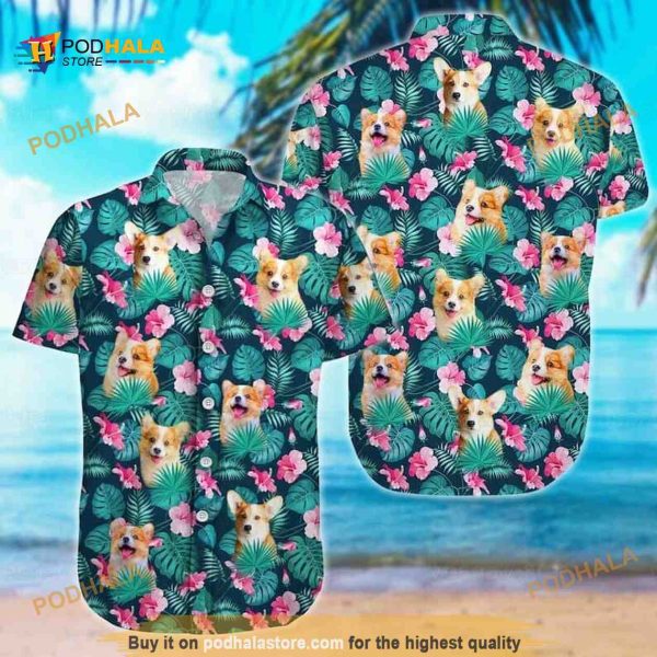 Summer Aloha Corgi Funny Hawaiian Shirt Palm Leaves Pattern