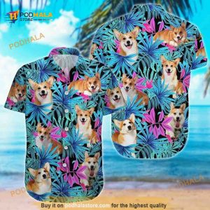 Summer Aloha Palm Leaves Pattern With Corgi Funny Hawaiian Shirt