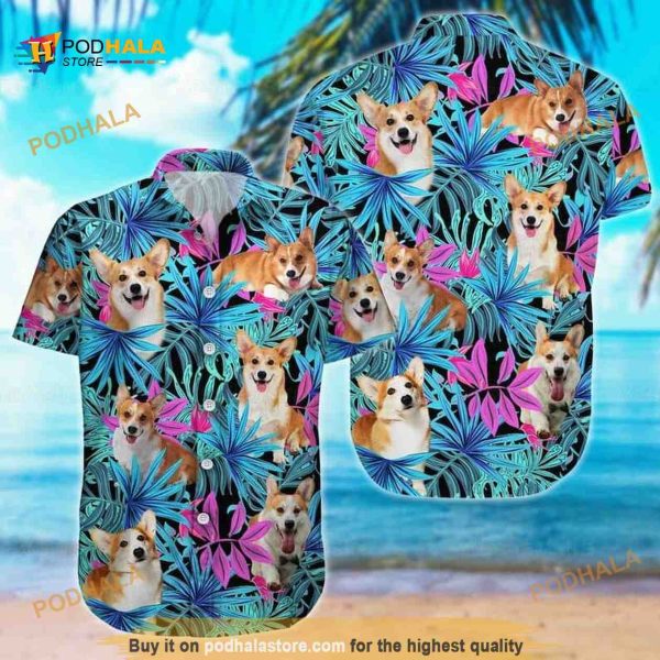 Summer Aloha Palm Leaves Pattern With Corgi Funny Hawaiian Shirt