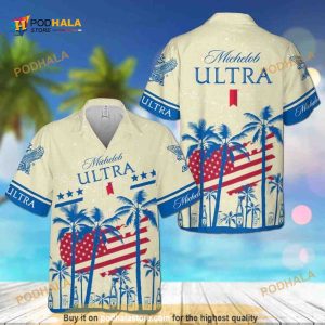 Summer Vibes Michelob Ultra Beer Funny Hawaiian Shirt USA Flag Tropical Palm Tree