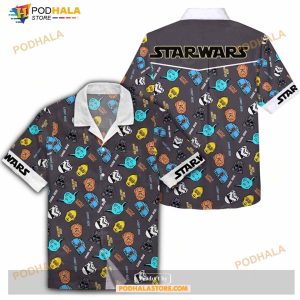 Sw Darth Vader Chewbacca Yoda Heads Pattern Black Funny Hawaiian Shirt