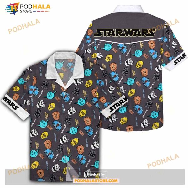 Sw Darth Vader Chewbacca Yoda Heads Pattern Black Funny Hawaiian Shirt