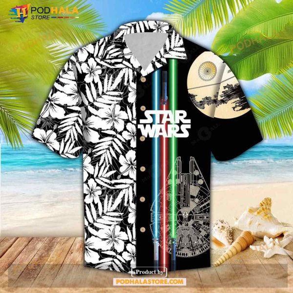 Sw Millennium Falcon Death Star Light Saber Tropical Funny Hawaiian Shirt