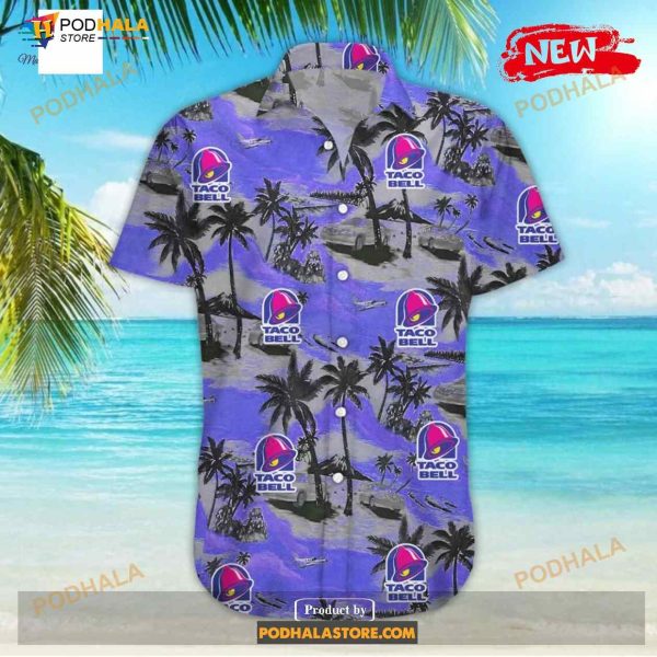 Taco Bell Tropical Coconut Tree Yellow Purple Funny Hawaiian Shirt