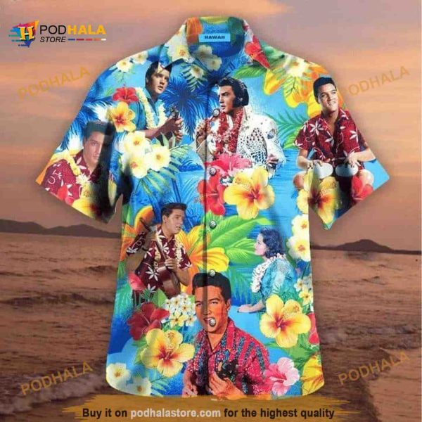 The King Elvis Presley Hawaiian Shirt Hibiscus Flowers Pattern