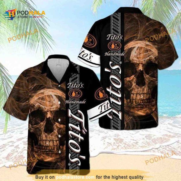 Tito’s Handmade Vodka Funny Hawaiian Shirt Smoky Skull All Over Print