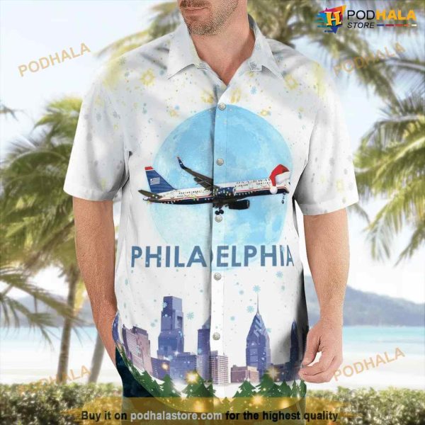 US Airways Boeing 757 Over Philadelphia Hawaiian Shirt Man