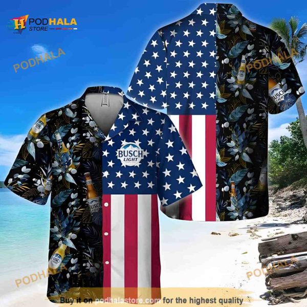 US Flag Busch Light Beer Funny Hawaiian Shirt