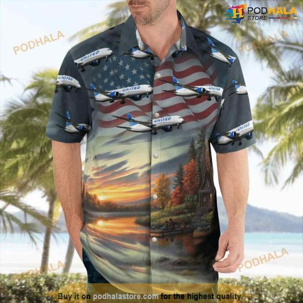 United Airlines Boeing 787-9 Dreamliner Independence Day Hawaiian Shirt Man