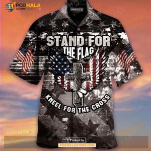 Veteran Aloha American Flag Cross Stand For The Flag Funny Hawaiian Shirt