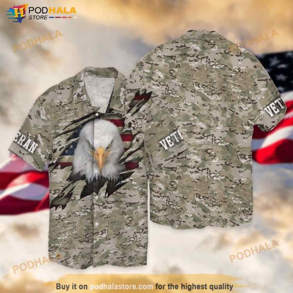 Veterans Eagle American Flag Hawaiian Shirt