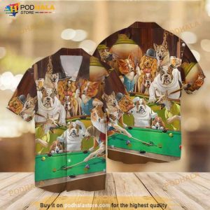 Vintage Dogs Playing Pool Hawaiian Shirt