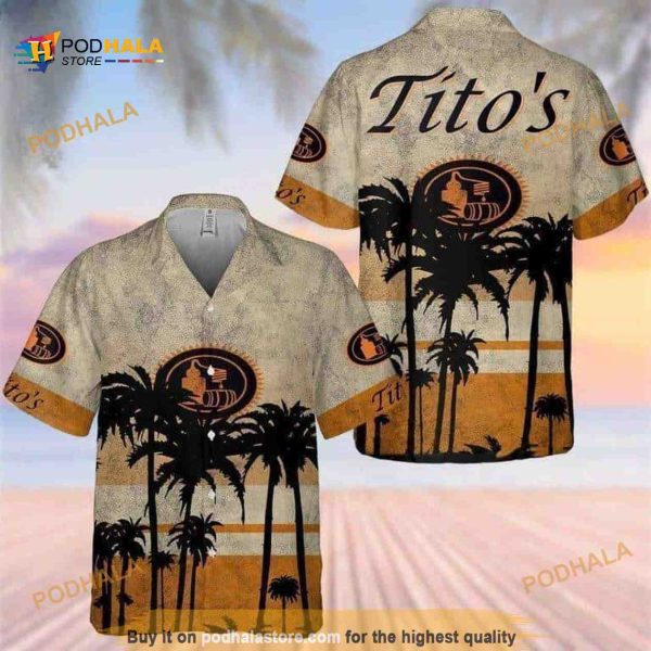 Vintage Tito’s Handmade Vodka Funny Hawaiian Shirt Palm Tree Beach Vacation Gift