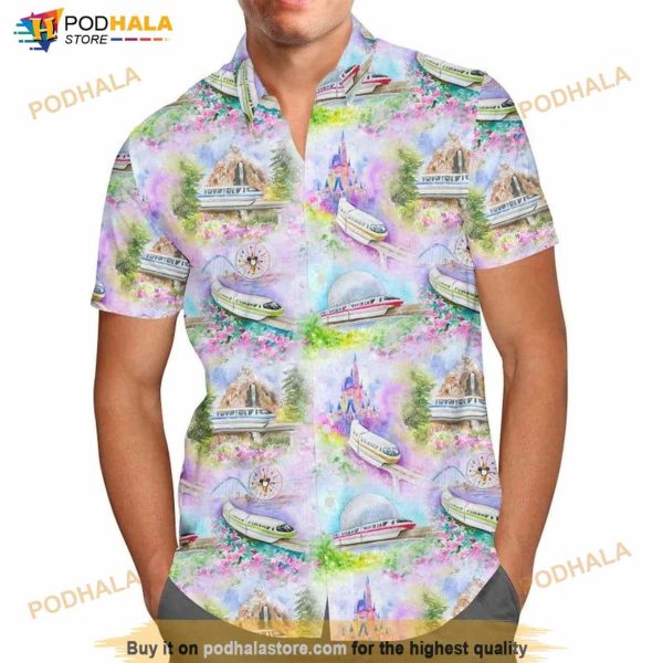 Watercolor Disney Monorail Hawaiian Shirt