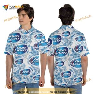 White Aloha Bud Light Funny Hawaiian Shirt Tropical Flower Gift For Beer Lovers