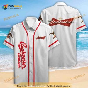 White Aloha Budweiser Funny Hawaiian Shirt Father’s Day Beer Gift