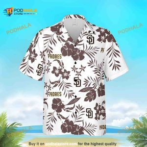 White Aloha MLB San Diego Padres Hawaiian Shirt Tropical Flower Pattern