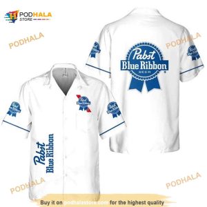 White Aloha Pabst Blue Ribbon Funny Hawaiian Shirt