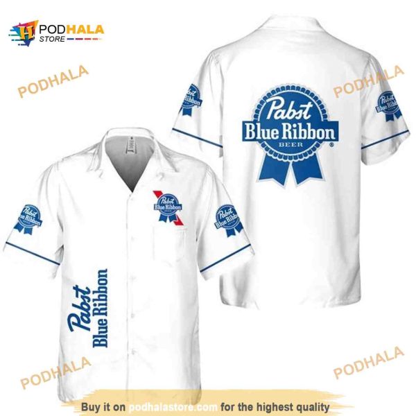 White Aloha Pabst Blue Ribbon Funny Hawaiian Shirt