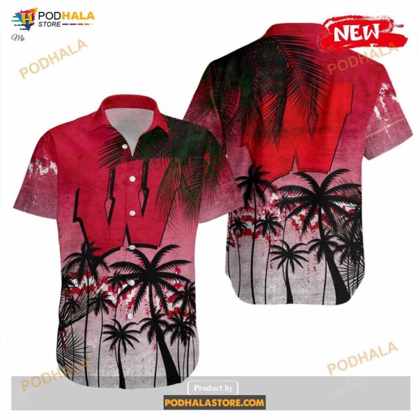 Wisconsin Badgers NCAA Coconut Tree Tropical Grunge Funny Hawaiian Shirt