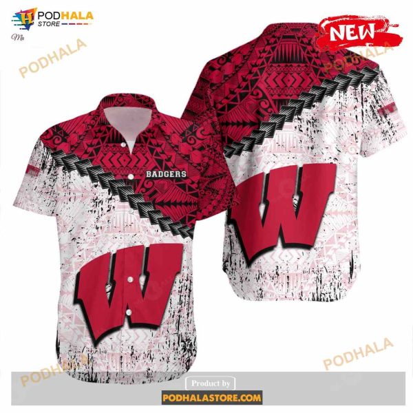 Wisconsin Badgers NCAA Grunge Polynesian Tattoo Funny Hawaiian Shirt